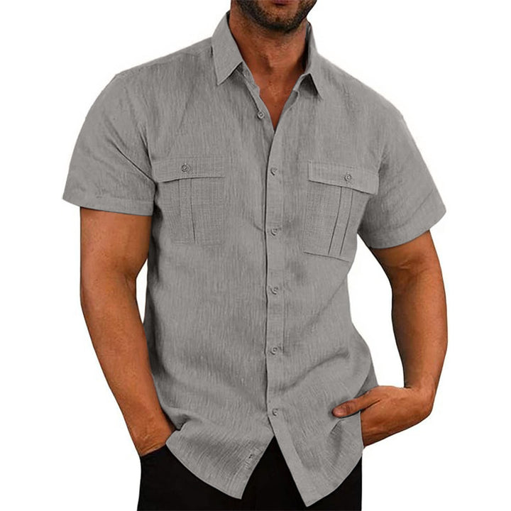 Men's Nan Lightweight Structured Short Sleeve Shirt with Chest Flaps and Full Button Placket StylebySassy