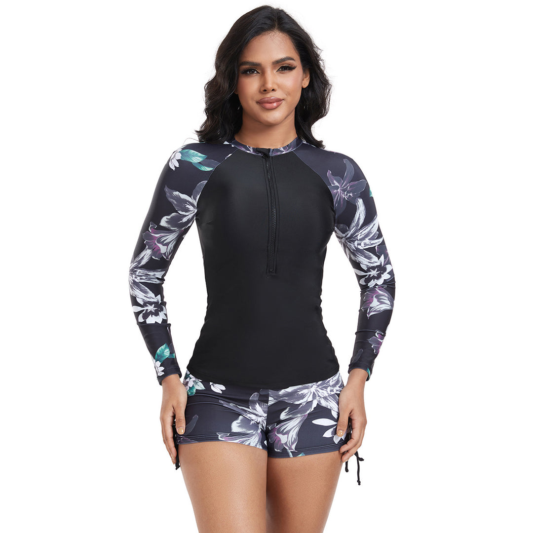 Women's Long Sleeve Rashguard with Fashionable Floral Design StylebySassy