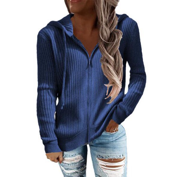 Women's knitted hooded zip hoodie with half zipper and kangaroo pockets StylebySassy