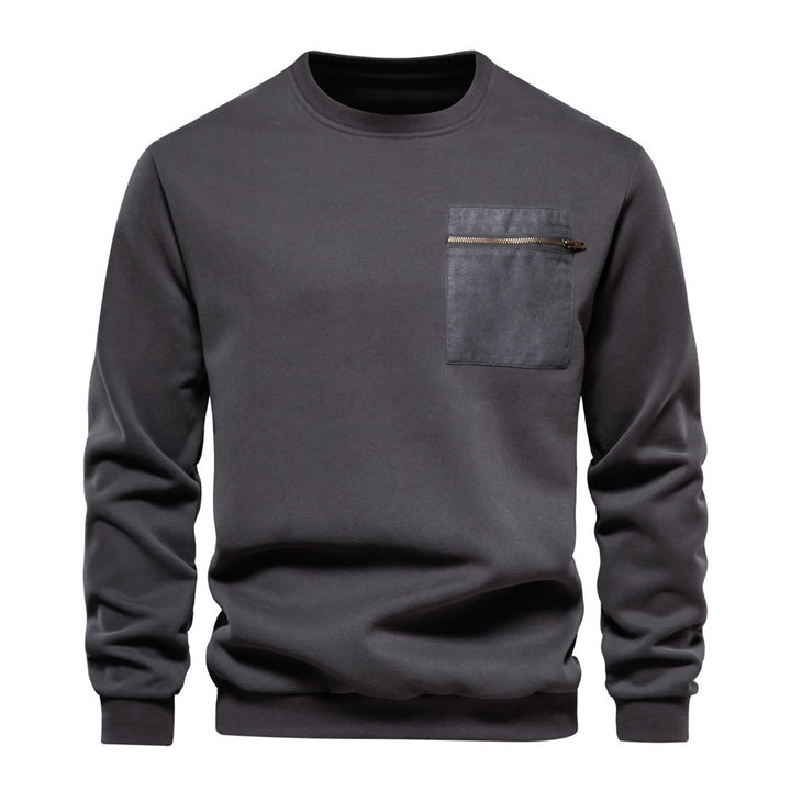 Men's nano sweatshirt with round neck, patch chest pocket with horizontal zipper and ribbed hem StylebySassy