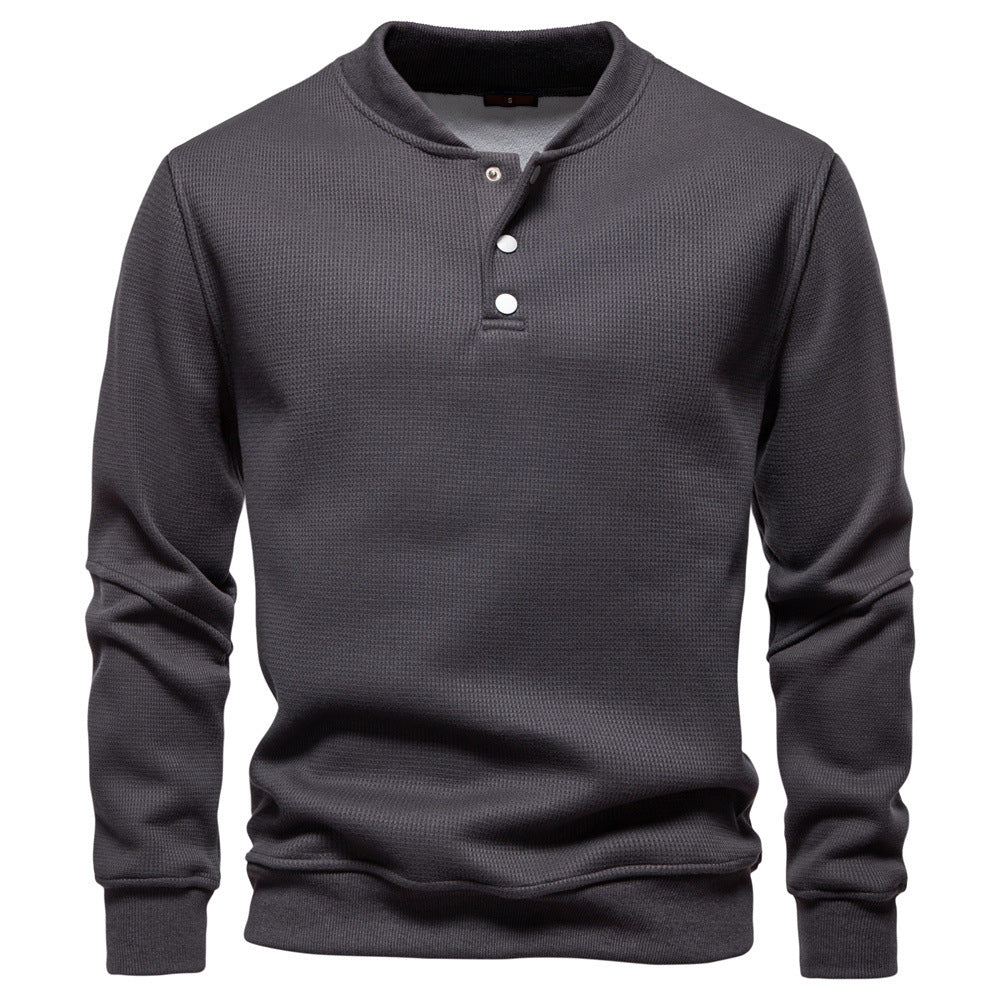 Men's waffle texture Henley pullover with short snap button closure and ribbed cuffs StylebySassy