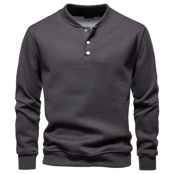 Men's waffle texture Henley pullover with short snap button closure and ribbed cuffs StylebySassy