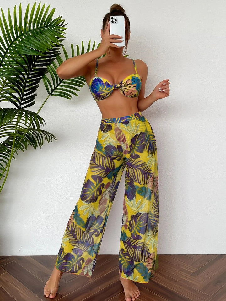 Women's swim set with floral design and loose palazzo pants StylebySassy