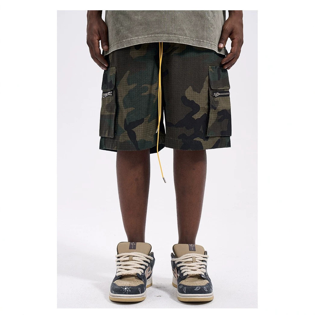 Men's Cargo Shorts in Camouflage Ripstop with Elastic Waistband, Drawstring and Zipper Pockets StylebySassy