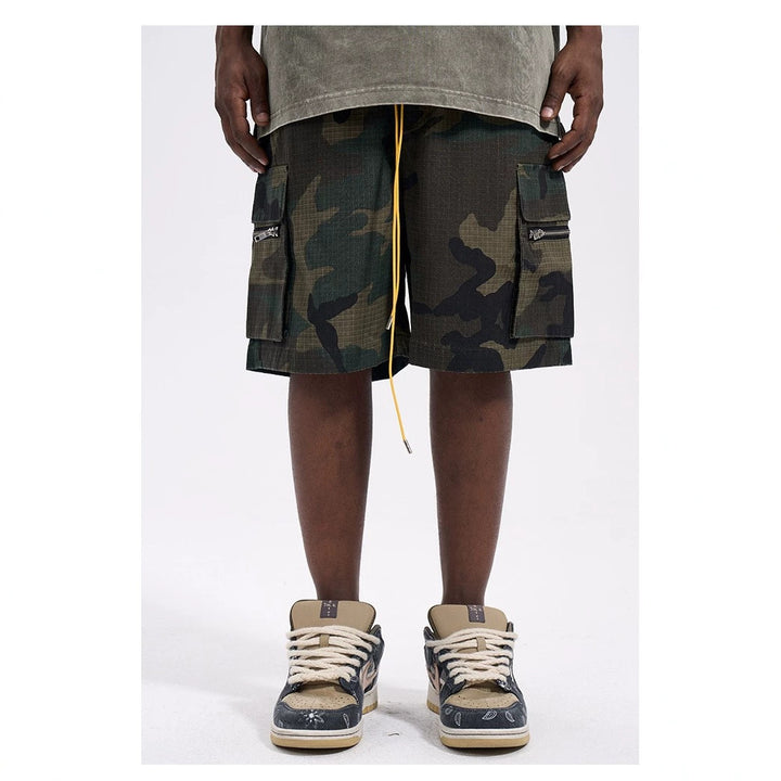 Men's Cargo Shorts in Camouflage Ripstop with Elastic Waistband, Drawstring and Zipper Pockets StylebySassy