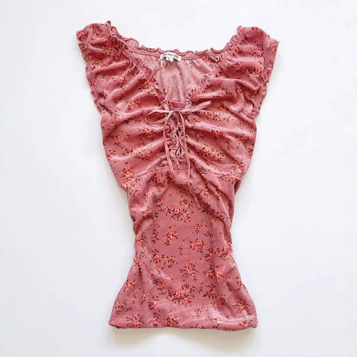 Women's lace top with gathering and floral pattern StylebySassy