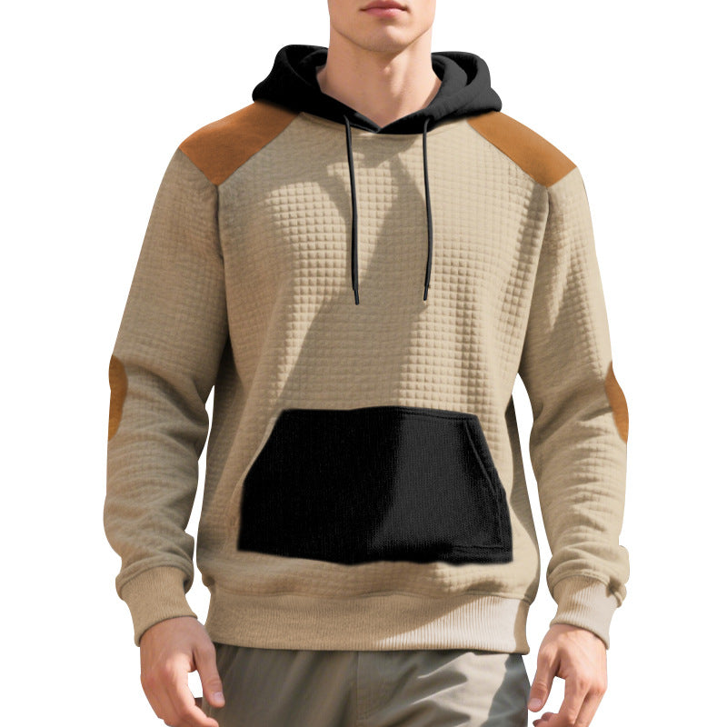 Men's urban waffle knit hoodie with kangaroo pocket and trim StylebySassy