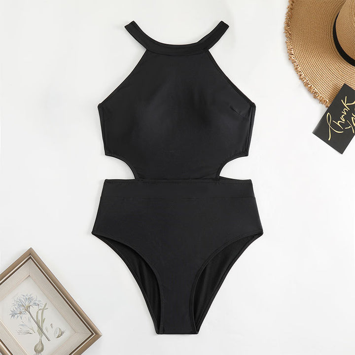 Women's one-piece swimsuit with high collar and side cut-out StylebySassy
