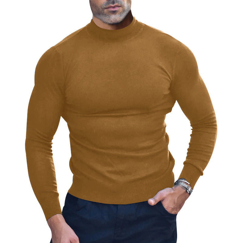 Men's body-hugging fine knit sweater with a tight round neckline StylebySassy