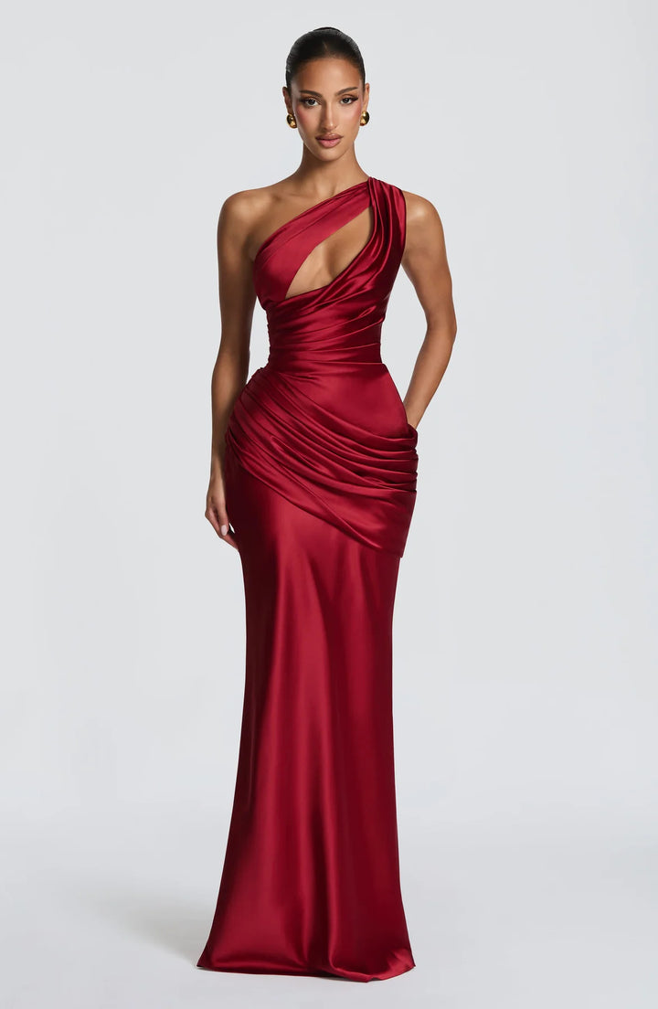 Women Elegant Maxi Dress with Asymmetrical Cut and Refined Draping StylebySassy