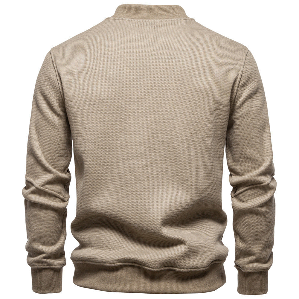Men's waffle texture Henley pullover with short snap button closure and ribbed cuffs StylebySassy
