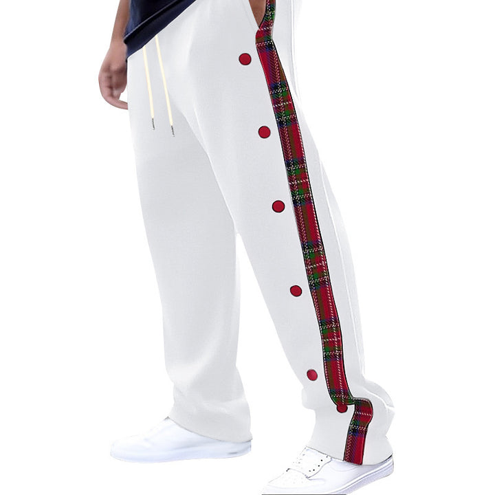 Men's casual jogging pants with checkered side piping, snap button placket, and ankle slits StylebySassy