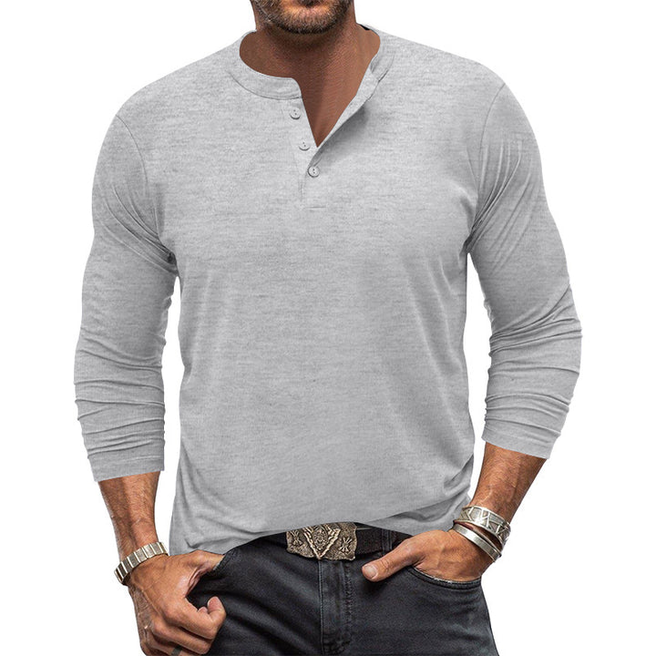 Men's long-sleeved Henley shirt made of elastic cotton blend with button placket and tailored fit StylebySassy