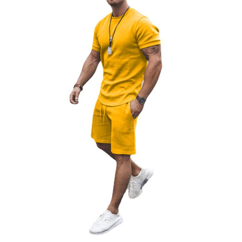 Men's fitted short sleeve shirt with reinforced shoulder seam and elastic drawstring bermuda made of stretch jersey StylebySassy