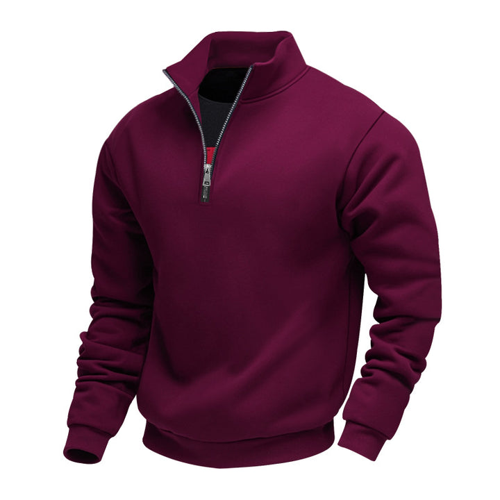Men's brushed sweat half-zip with contrasting inner collar and elastic hem StylebySassy