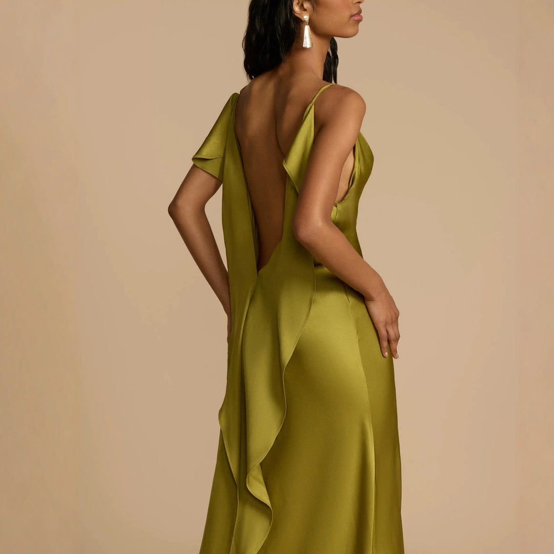 Women's Elegant Maxi Dress with Deep V-Neck and Side Slit StylebySassy