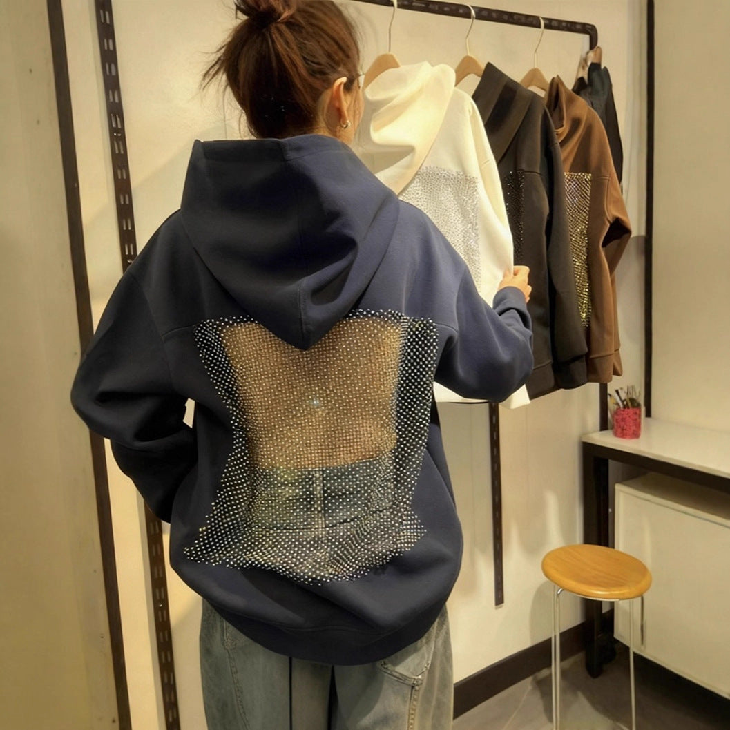 Women's hooded sweatshirt with transparent embroidered back section StylebySassy