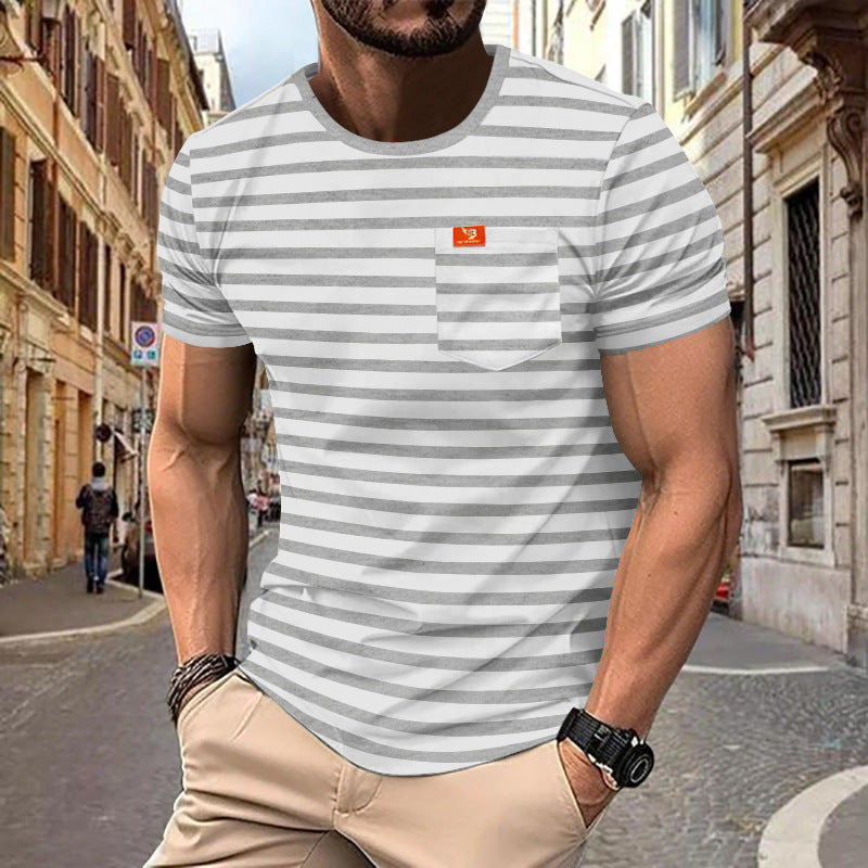 Men's nautical inspired striped T-shirt with chest pocket and slub jersey StylebySassy