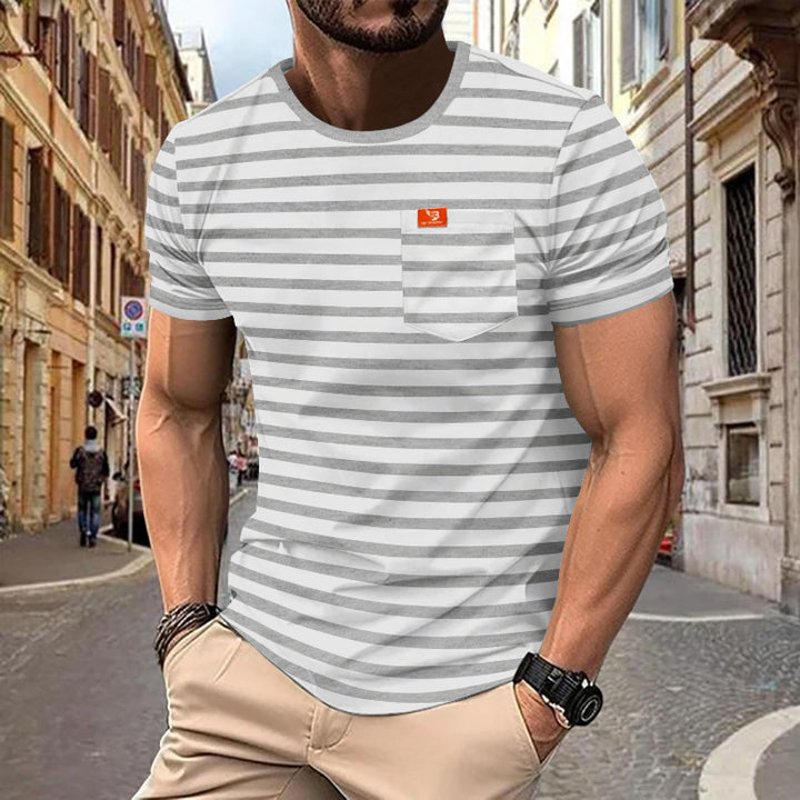 Men's nautical inspired striped T-shirt with chest pocket and slub jersey StylebySassy