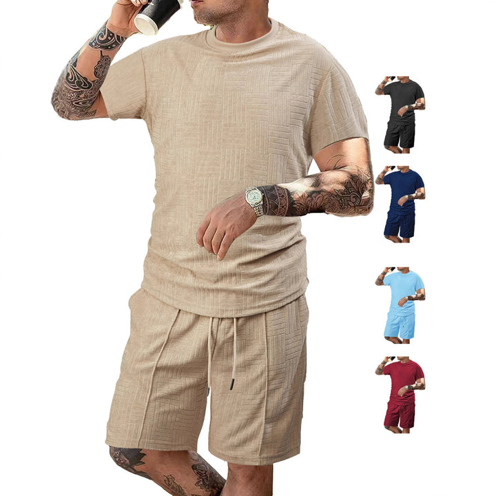 Men's nano relief structure lounge two-piece with short sleeve round neck and elastic drawstring Bermuda StylebySassy