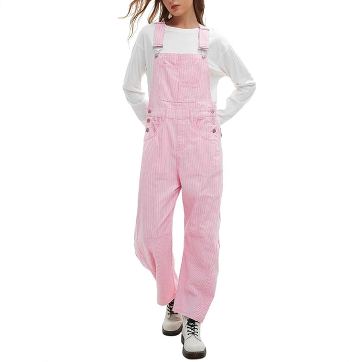 Ladies' wide overall with adjustable straps, large bib pocket, and side snap fasteners StylebySassy