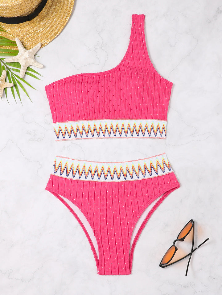 Women One-Sided Crop Bikini with Colorful Jacquard Ribbon StylebySassy