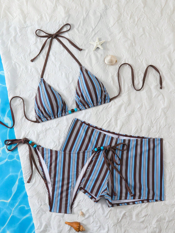 Women's Triangle Bikini with Fashionable Striped Pattern StylebySassy