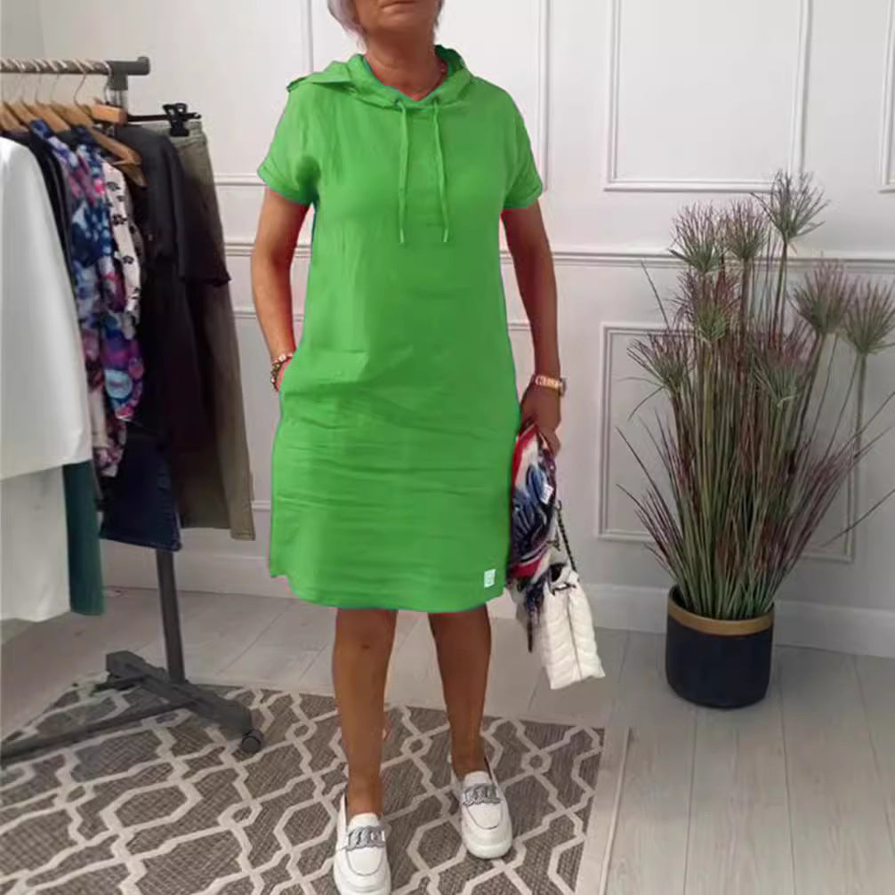 Women's nan legeres hooded dress with short sleeves, straight cut and drawstring StylebySassy