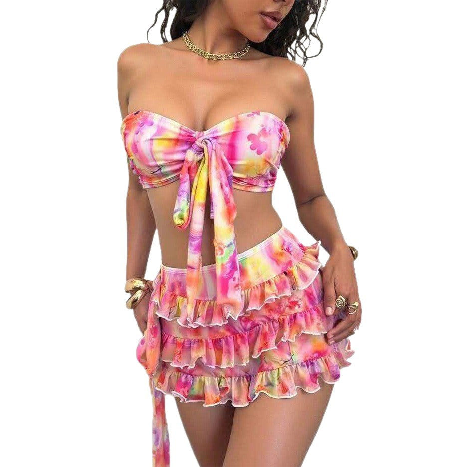 Women's bandeau bikini set with ruffles and wrap StylebySassy