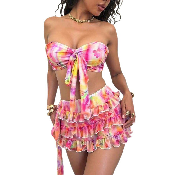 Women's bandeau bikini set with ruffles and wrap StylebySassy