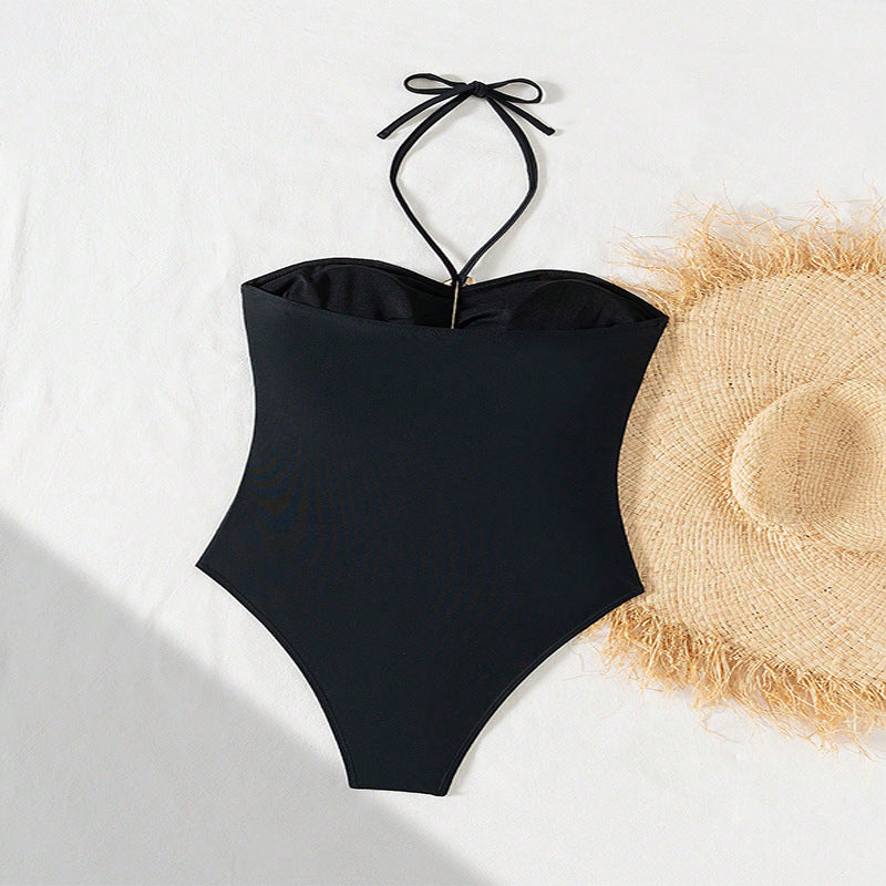 Ladies elegant swimsuit with ruching and fashionable cut-out