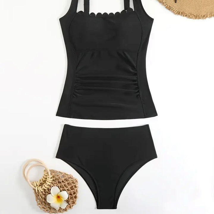 Ladies Ruching Swimsuit with Elegant Neckline StylebySassy