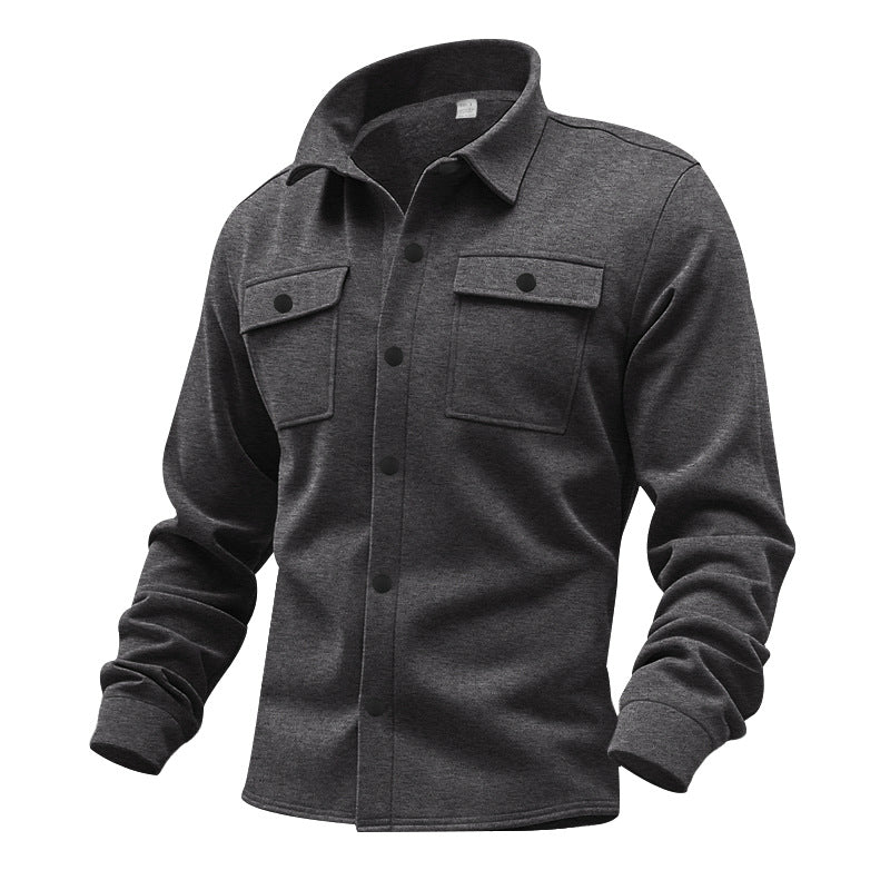 Men's sturdy wool fleece overshirt jacket with patch breast pockets and snap button placket StylebySassy