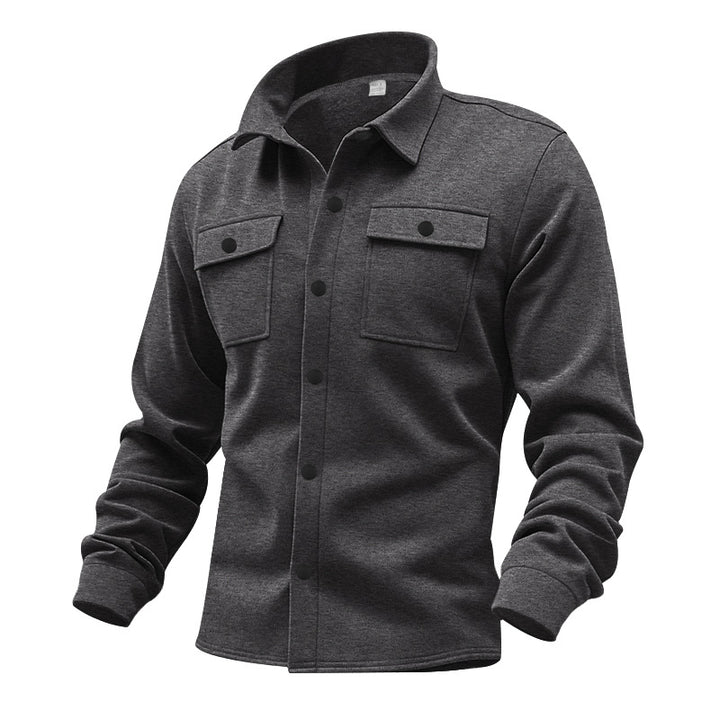 Men's sturdy wool fleece overshirt jacket with patch breast pockets and snap button placket StylebySassy