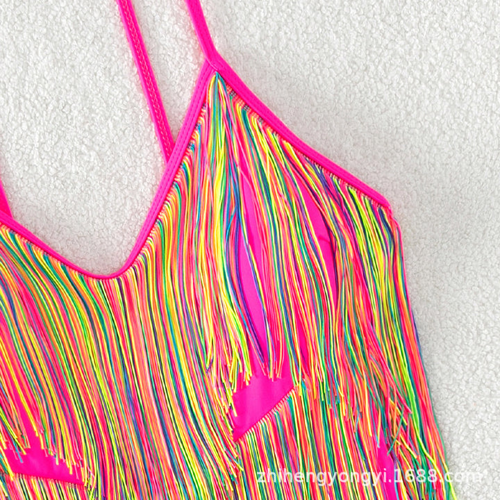 Women's swimsuit with colorful fringe design StylebySassy