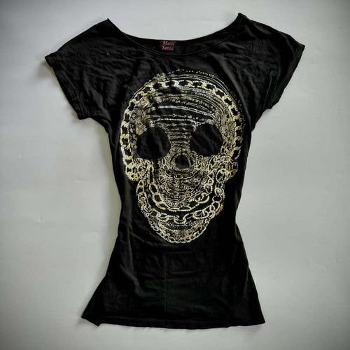 Women’s T-shirt with stylish skeleton design and glitter accents StylebySassy