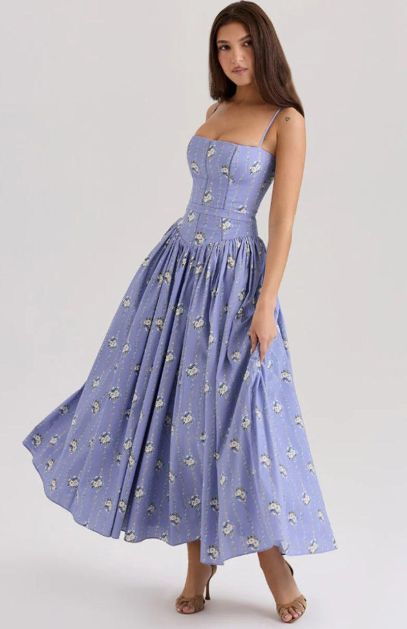 Women's tailored corset dress with spaghetti straps and voluminous circle skirt StylebySassy