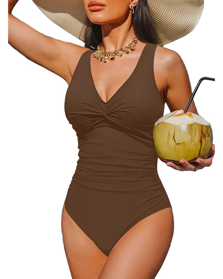 Ladies Elegant One-Piece Swimsuit with Fashionable Twist StylebySassy