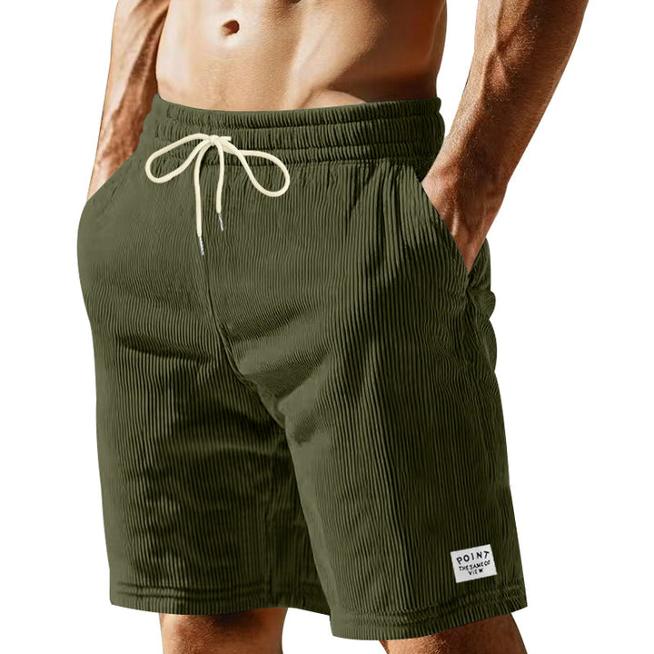 Men's knee-length lounge shorts in ribbed structure jersey with elastic drawstring waistband and patch pockets StylebySassy