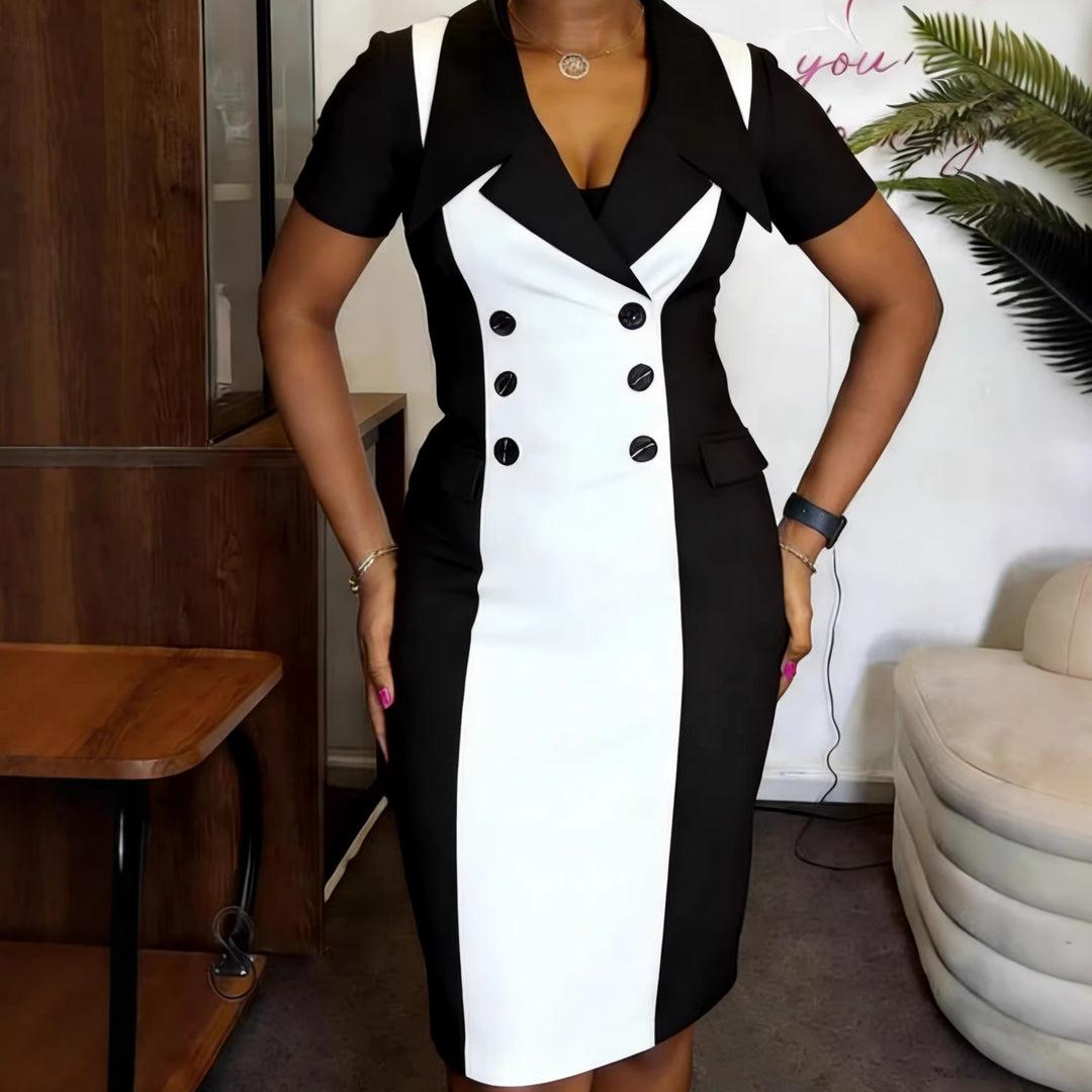 Women's Elegant Sheath Dress with Two-Tone Design and Tailored Accents StylebySassy