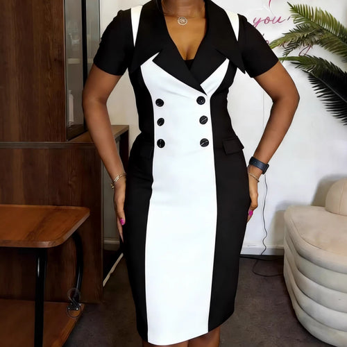 Women's Elegant Sheath Dress with Two-Tone Design and Tailored Accents StylebySassy
