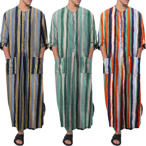 Men's casual kaftan made of linen blend with button placket and patch pockets StylebySassy