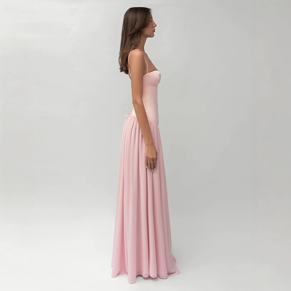 Women’s shaping bustier evening dress with pre-shaped corset construction and wide chiffon flared skirt StylebySassy