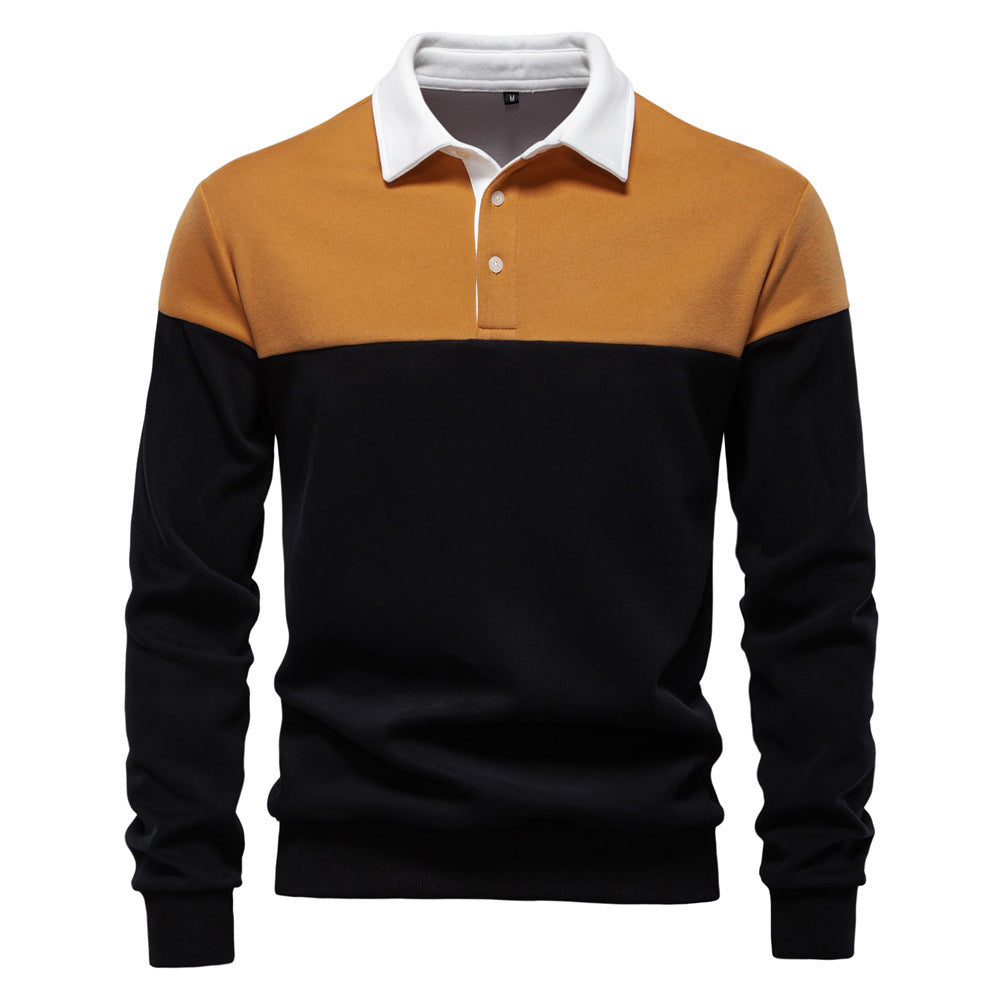 Men's sporty-elegant long-sleeve polo in rugby style with contrasting collar and wide chest panel StylebySassy