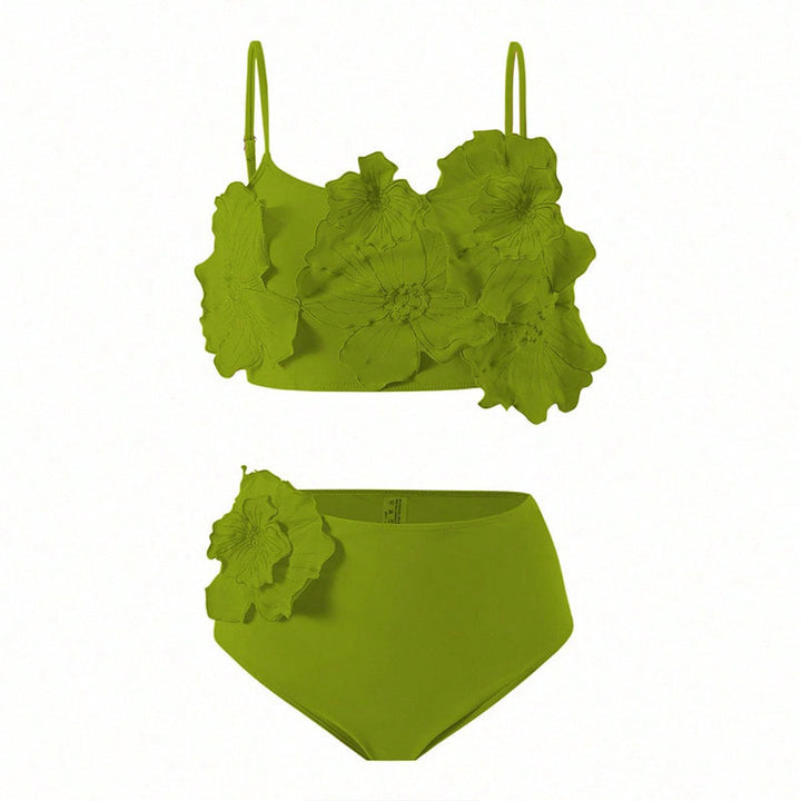 Women's bikini set with floral 3D design and high-cut bottom StylebySassy