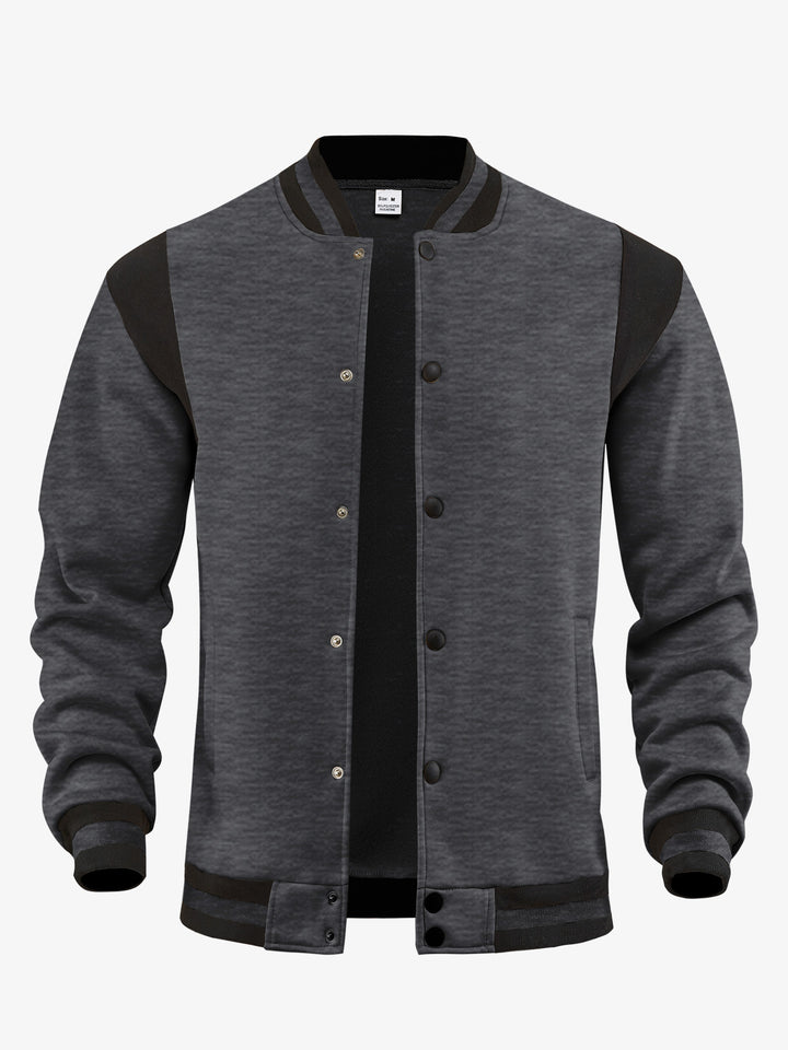 Men's lightweight college jacket in varsity look with press-stud closure, ribbed cuffs, and contrast shoulder trim StylebySassy