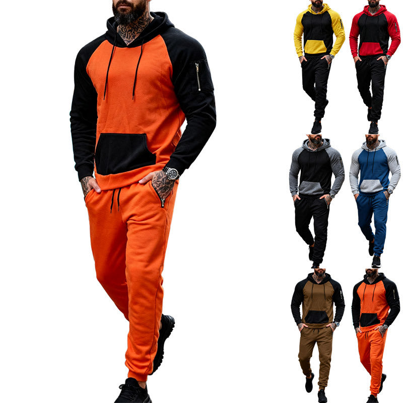 Men's two-piece hooded sweat set with raglan sleeves, sleeve zip pocket, and tapered jogging pants StylebySassy
