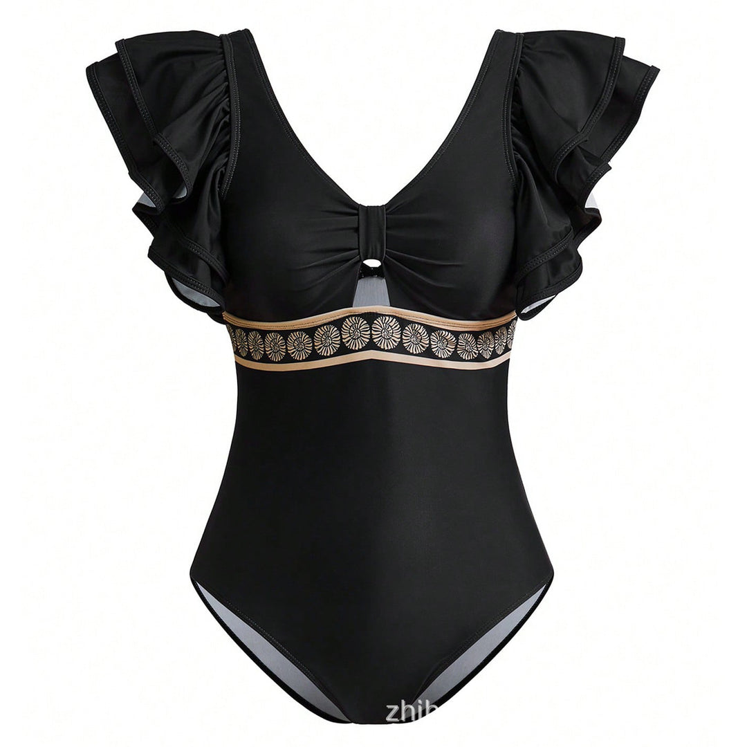 Women's swimsuit with elegant ruffle details and matching skirt StylebySassy