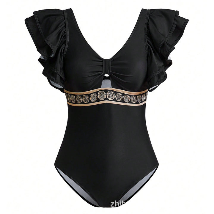 Women's swimsuit with elegant ruffle details and matching skirt StylebySassy