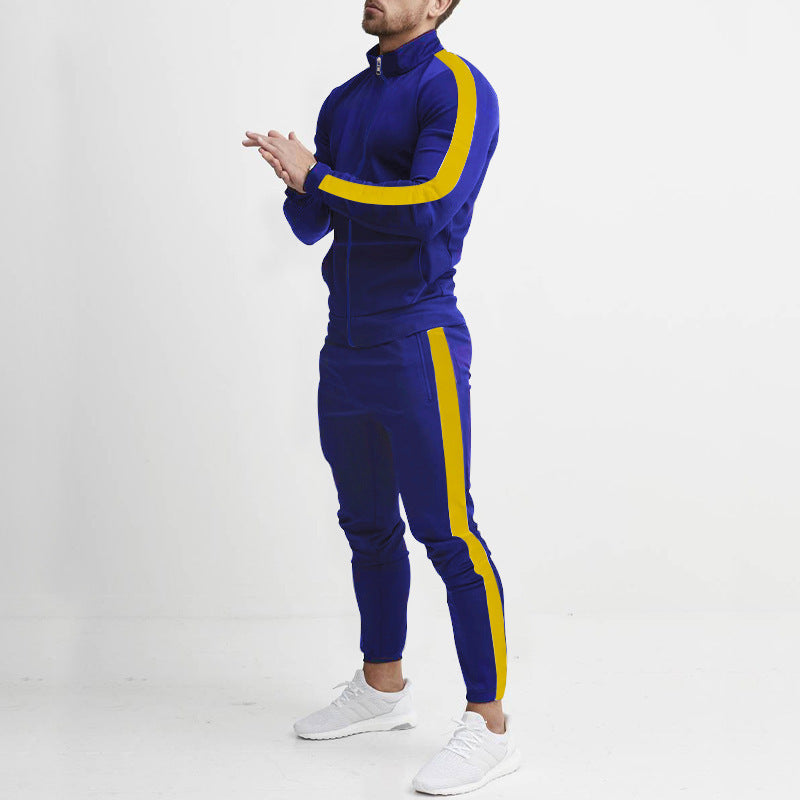 Men's fitted sports outfit with stand-up collar, full-length zip and tapered sports pants with side stripes StylebySassy